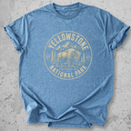 Yellowstone National Park bison medallion t-shirt Blue gold badge Wyoming Montana Idaho graphic tee
