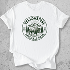 Yellowstone National Park bison medallion t-shirt white gold badge Wyoming Montana Idaho graphic tee