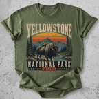 Yellowstone National Park bison retro sunset t-shirt Green mountain landscape Est 1872 graphic tee