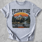 Yellowstone National Park bison retro sunset t-shirt Grey mountain landscape Est 1872 graphic tee