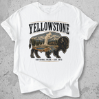 Yellowstone National Park bison scene t-shirt  white  Old Faithful landscape graphic tee