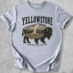 Yellowstone National Park bison scene t-shirt grey  Old Faithful landscape graphic tee