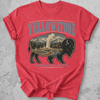 Yellowstone National Park bison scene t-shirt red Old Faithful landscape graphic teeYellowstone National Park bison scene t-shirt green Old Faithful landscape graphic tee