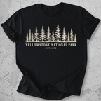 Yellowstone National Park forest Black t-shirt natural pine tree treeline graphic tee Est 1872 