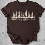 Yellowstone National Park forest Chocolate  t-shirt natural pine tree treeline graphic tee Est 1872 