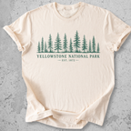 Yellowstone National Park forest t-shirt natural cream pine tree treeline graphic tee Est 1872 green