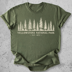 Yellowstone National Park forest t-shirt natural green pine tree treeline graphic tee Est 1872 green