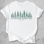 Yellowstone National Park forest white t-shirt natural pine tree treeline graphic tee Est 1872 