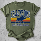 Yellowstone National Park moose retro Green stripe t-shirt  navy gold vintage graphic tee