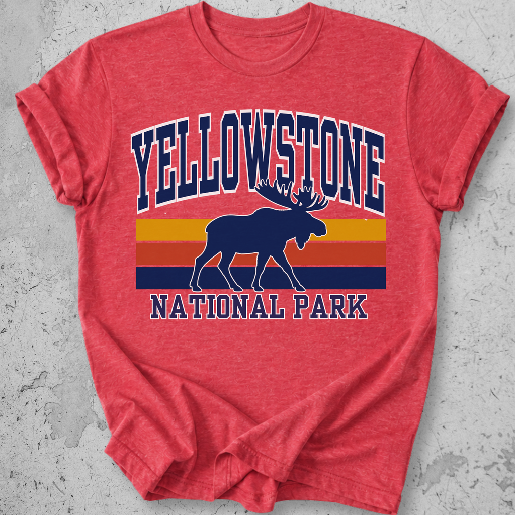 Yellowstone National Park moose retro Red stripe t-shirt  navy gold vintage graphic tee