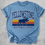 Yellowstone National Park moose retro blue stripe t-shirt  navy gold vintage graphic tee