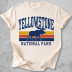 Yellowstone National Park moose retro ivory stripe t-shirt  navy gold vintage graphic tee