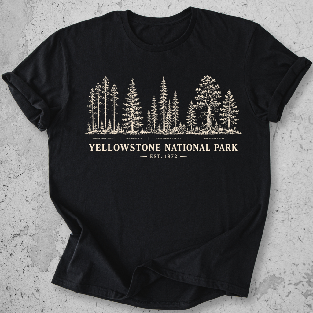 Yellowstone National Park vintage tree species botanical t-shirt in  Black 