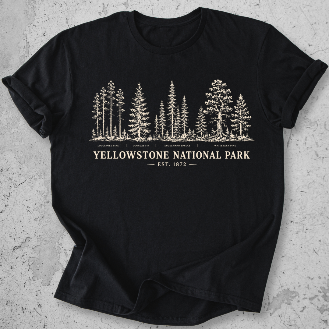 Yellowstone National Park vintage tree species botanical t-shirt in  Black 