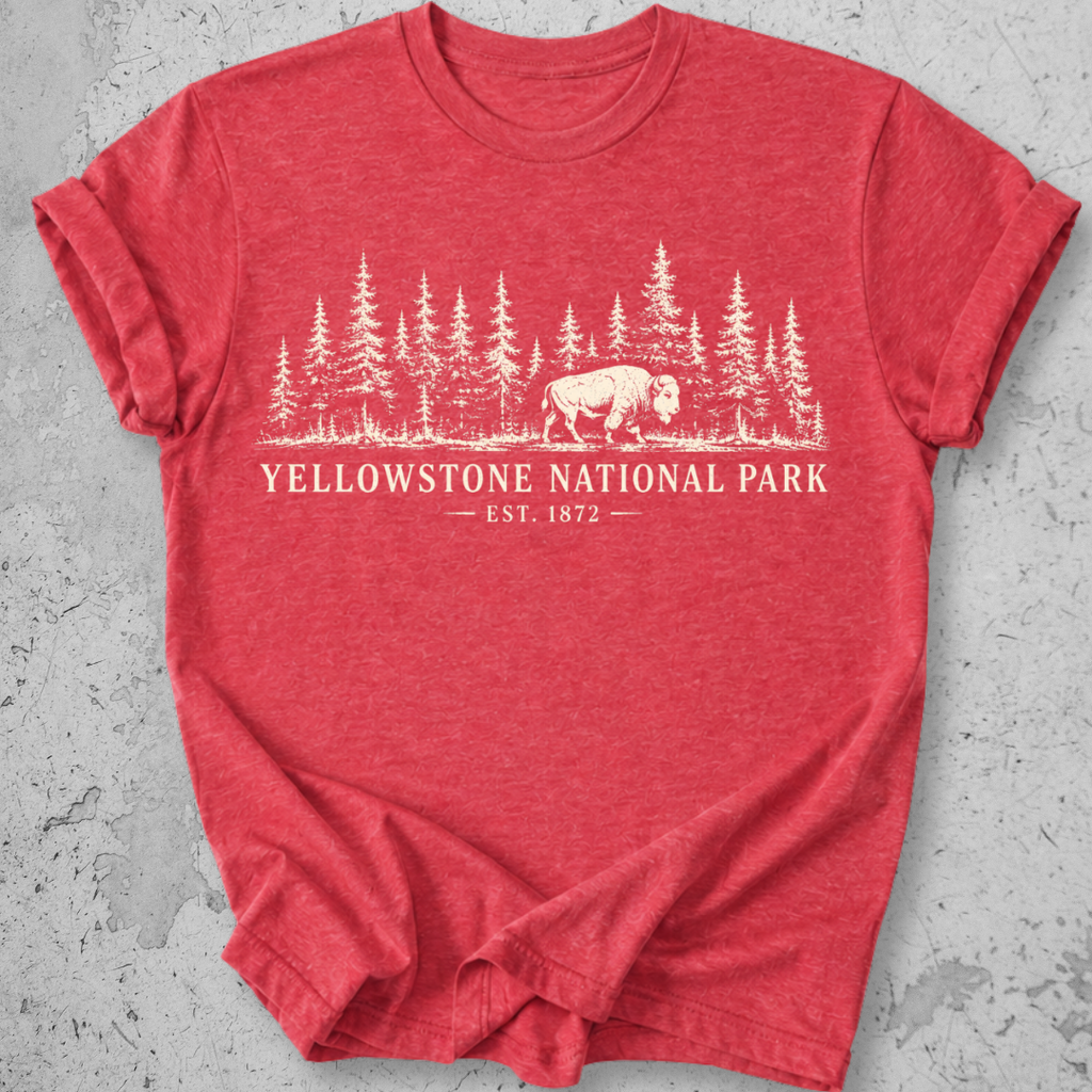 Yellowstone National Park vintage bison wildlife t-shirt in Heather Red 
