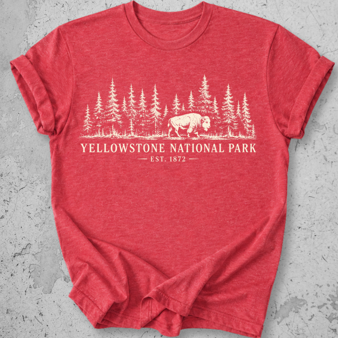 Yellowstone National Park vintage bison wildlife t-shirt in Heather Red 
