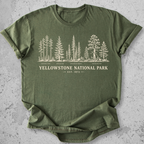 Yellowstone National Park vintage tree species botanical t-shirt in Military Green