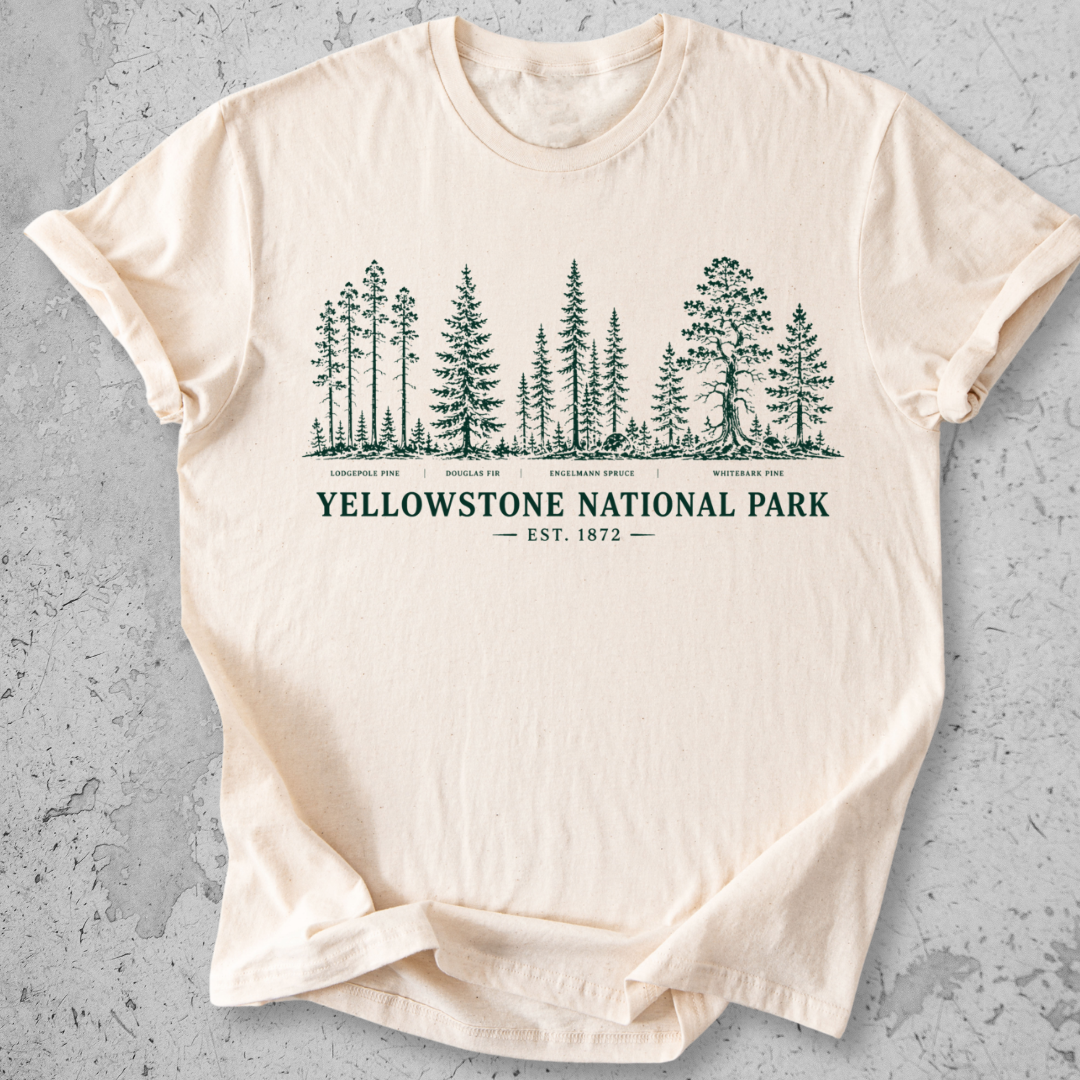 Yellowstone National Park vintage tree species botanical t-shirt in Natural 