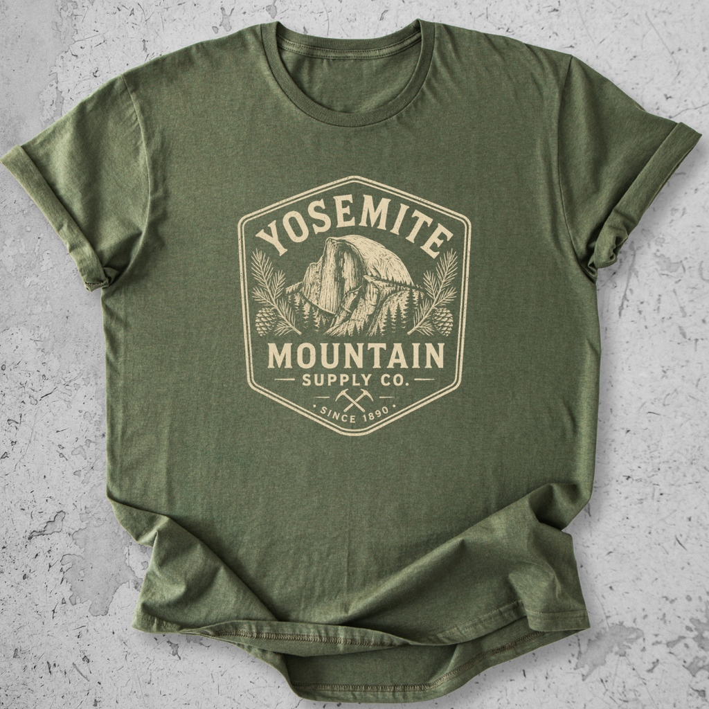 Yosemite Mountain Supply Co t-shirt Green Half Dome badge graphic tee since 1890