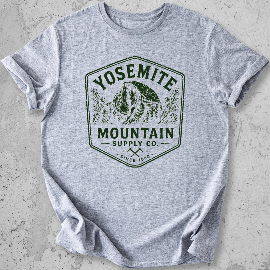Yosemite Mountain Supply Co t-shirt Light Grey  Half Dome badge graphic tee since 1890