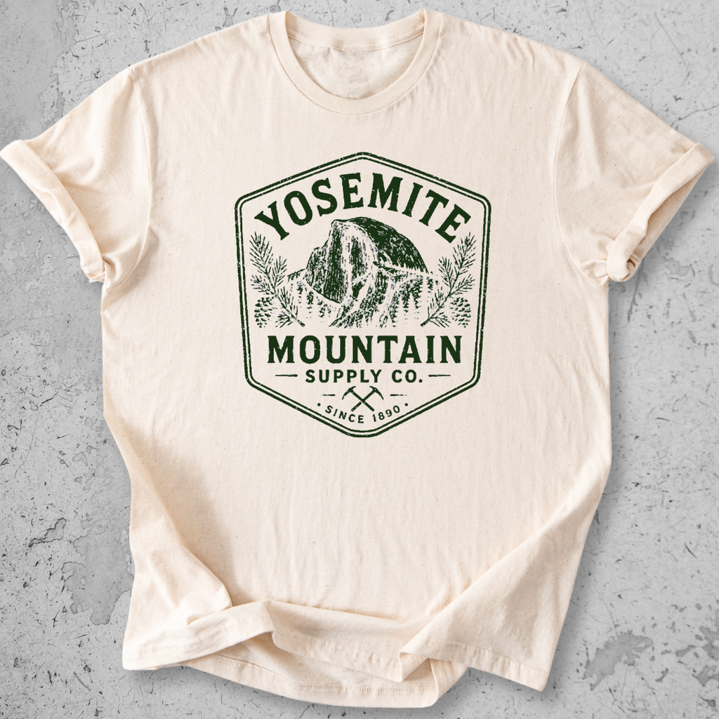 Yosemite Mountain Supply Co t-shirt Natural Half Dome badge graphic tee since 1890