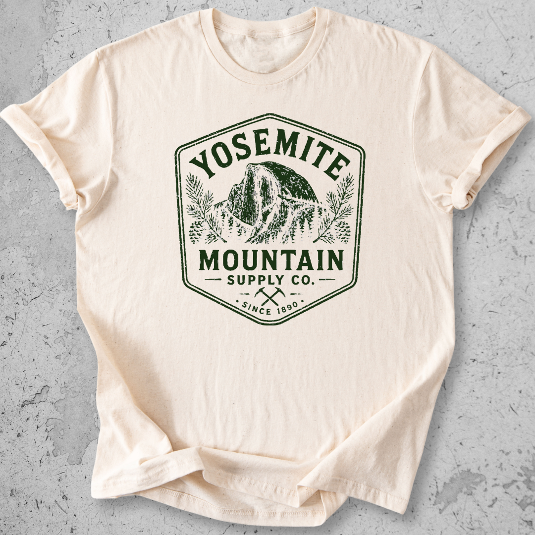 Yosemite Mountain Supply Co t-shirt Natural Half Dome badge graphic tee since 1890