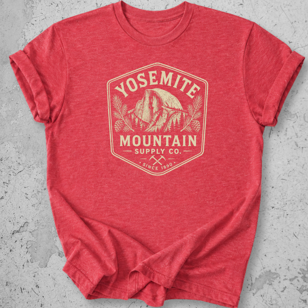 Yosemite Mountain Supply Co t-shirt Red Half Dome badge graphic tee since 1890