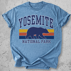 Yosemite National Park bear retro stripe Blue  t-shirt navy gold red vintage graphic tee