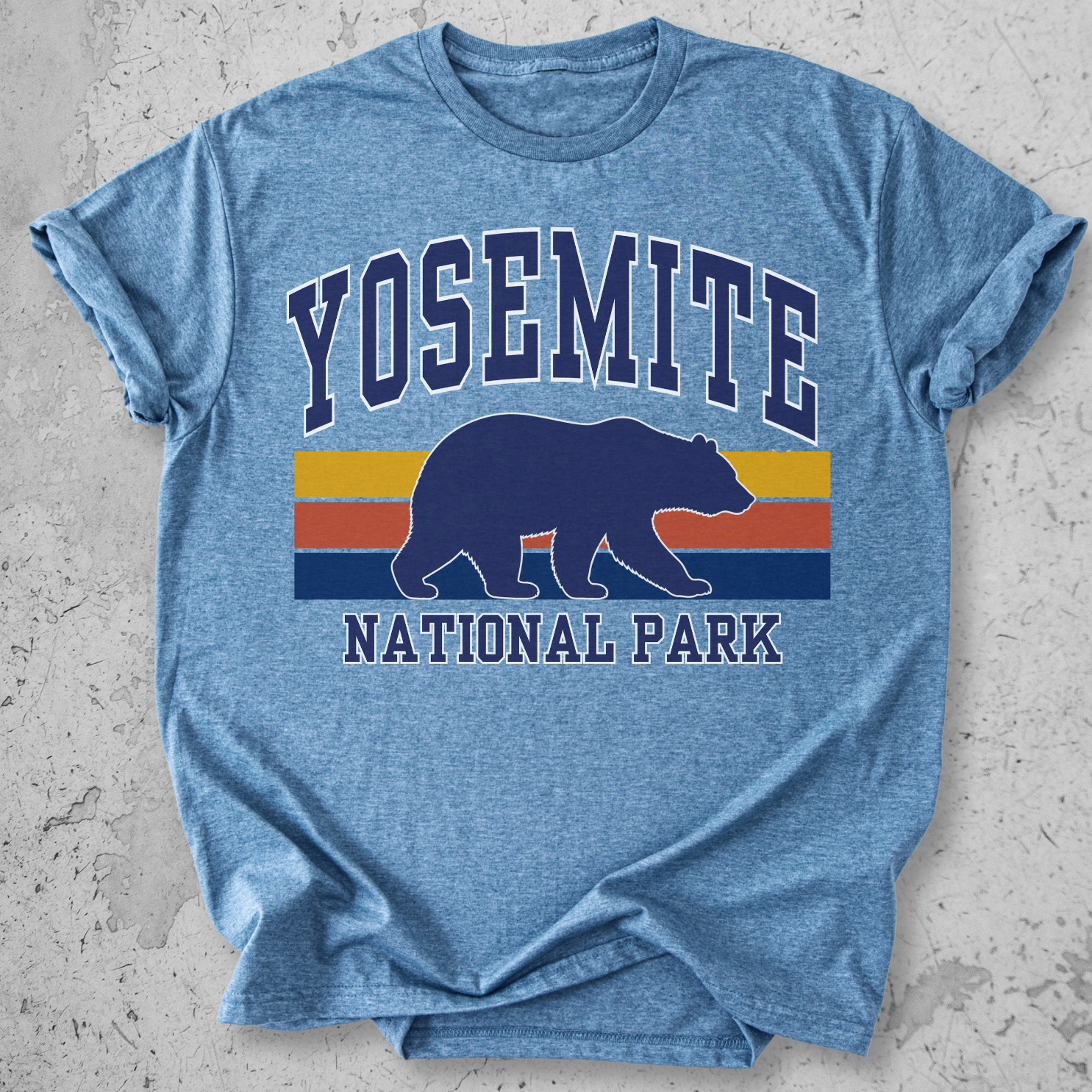 Yosemite National Park bear retro stripe Blue  t-shirt navy gold red vintage graphic tee