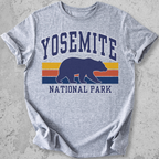 Yosemite National Park bear retro stripe Grey  t-shirt  navy gold  yellow vintage graphic tee