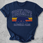 Yosemite National Park bear retro stripe Navy  t-shirt  navy gold  yellow vintage graphic tee