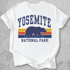 Yosemite National Park bear retro stripe White t-shirt  navy gold  yellow vintage graphic tee