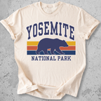 Yosemite National Park bear retro stripe t-shirt cream navy gold vintage graphic tee