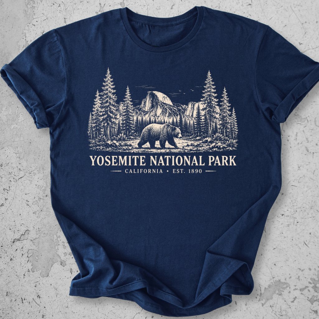 Yosemite National Park vintage bear Half Dome t-shirt in Navy Blue 