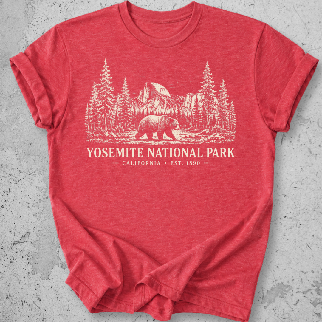 Yosemite National Park vintage bear Half Dome t-shirt in Heather Red