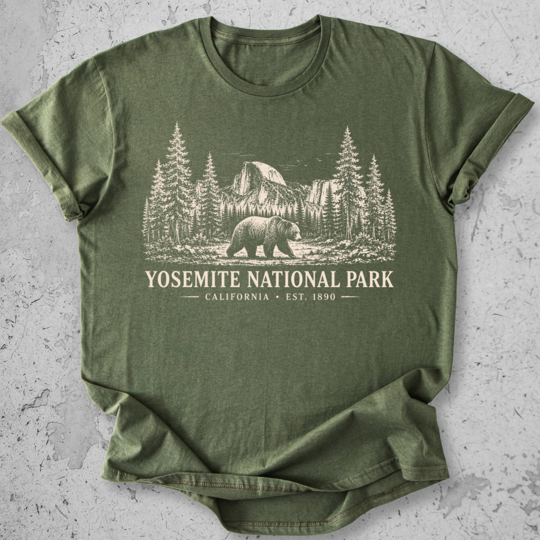 Yosemite National Park vintage bear Half Dome t-shirt in Military Green 