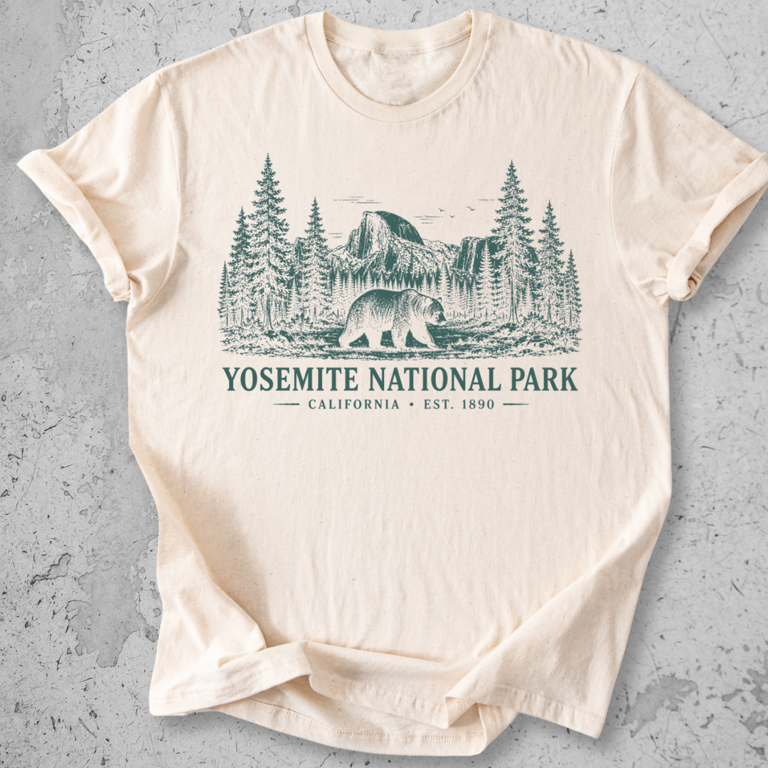 Yosemite National Park vintage bear Half Dome t-shirt in Black  Ivory 
