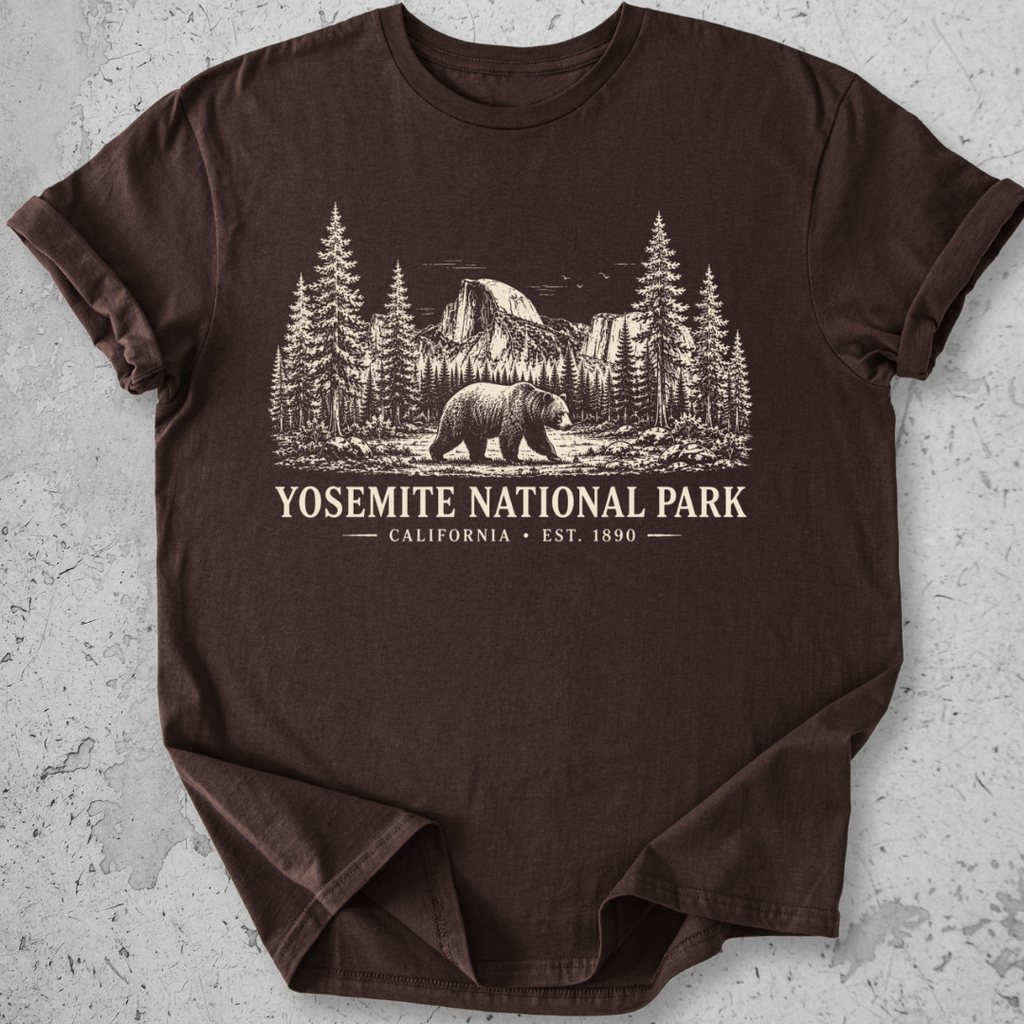 Yosemite National Park vintage bear Half Dome t-shirt in Chocolate 