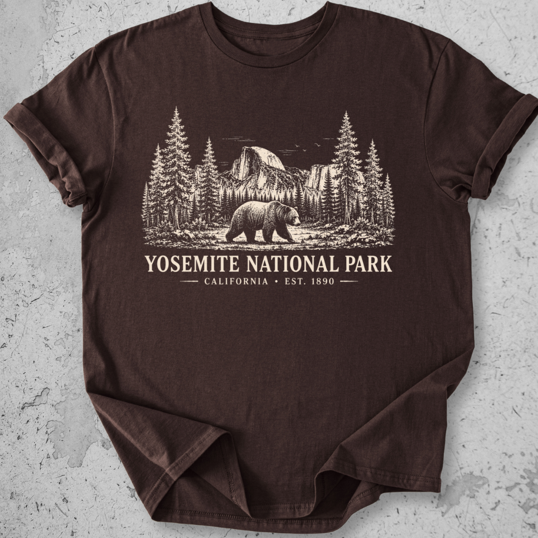 Yosemite National Park vintage bear Half Dome t-shirt in Chocolate 