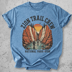 Zion National Park Trail Crew t-shirt Blue The Narrows slot canyon Utah hikers graphic tee