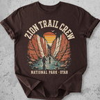 Zion National Park Trail Crew t-shirt Expresso The Narrows slot canyon Utah hikers graphic tee