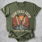 Zion National Park Trail Crew t-shirt Green The Narrows slot canyon Utah hikers graphic tee