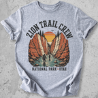 Zion National Park Trail Crew t-shirt Grey The Narrows slot canyon Utah hikers graphic tee