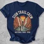 Zion National Park Trail Crew t-shirt Navy The Narrows slot canyon Utah hikers graphic tee