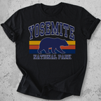 Yosemite National Park bear retro stripe Black t-shirt  navy gold  yellow vintage graphic tee