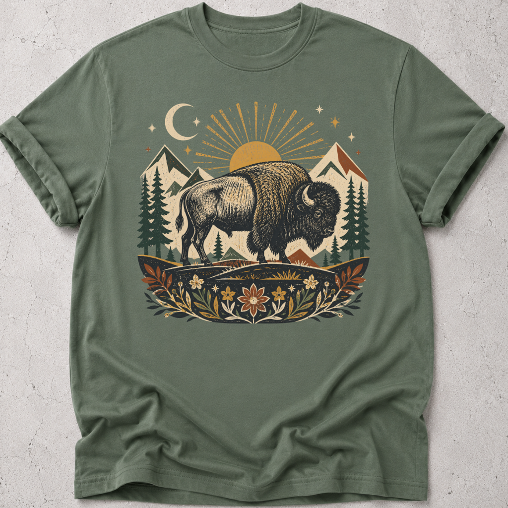 Folk Art Buffalo  T-shirt