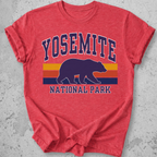 Yosemite National Park bear retro stripe Red  t-shirt navy gold red vintage graphic tee
