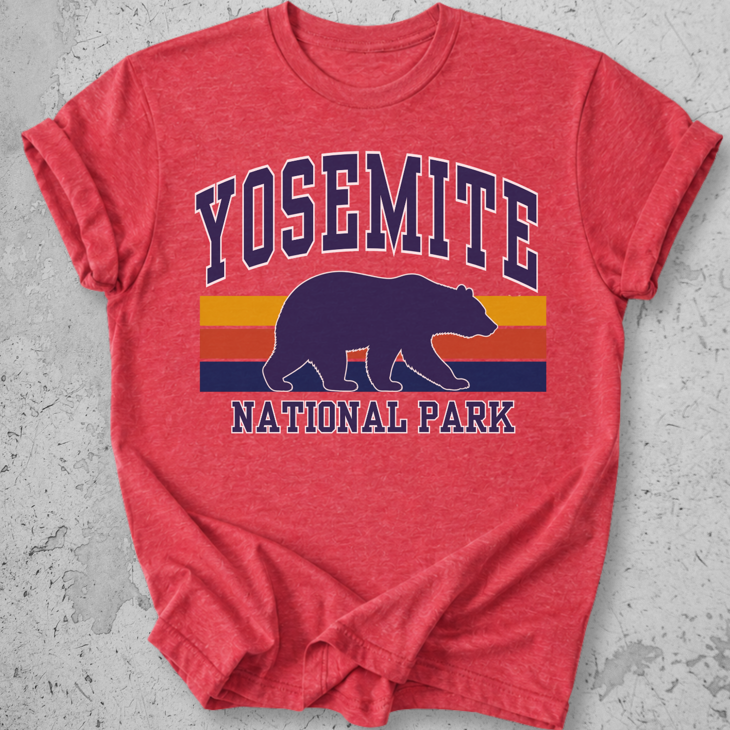 Yosemite National Park bear retro stripe Red  t-shirt navy gold red vintage graphic tee
